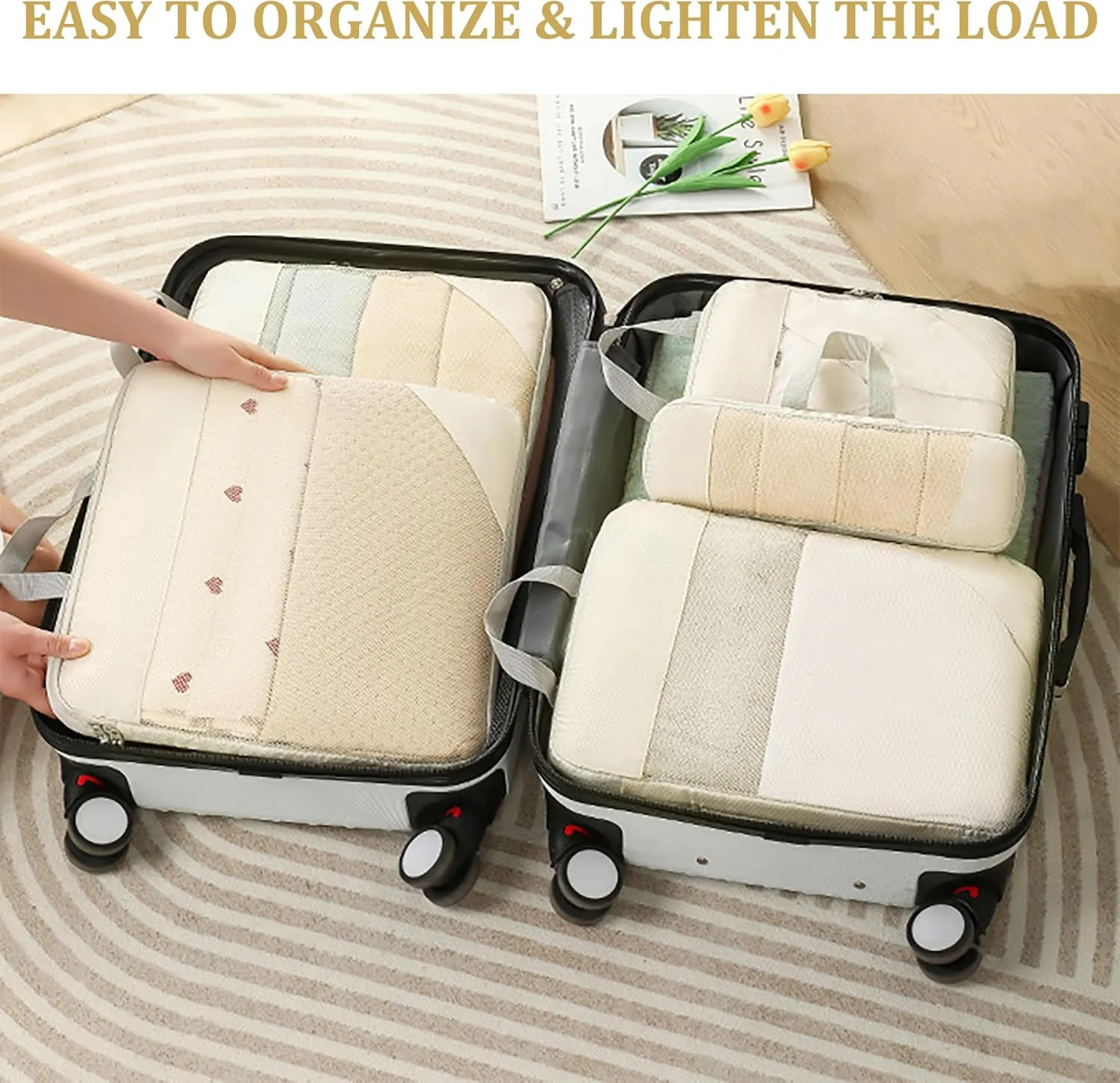 10 Set Compression Packing Cubes for Suitcases Organizer Bags Set Carry on Luggage Packing Cubes Travel Accessories Bags Set Packing Organizers for Travel Essentials (Lake Blue)