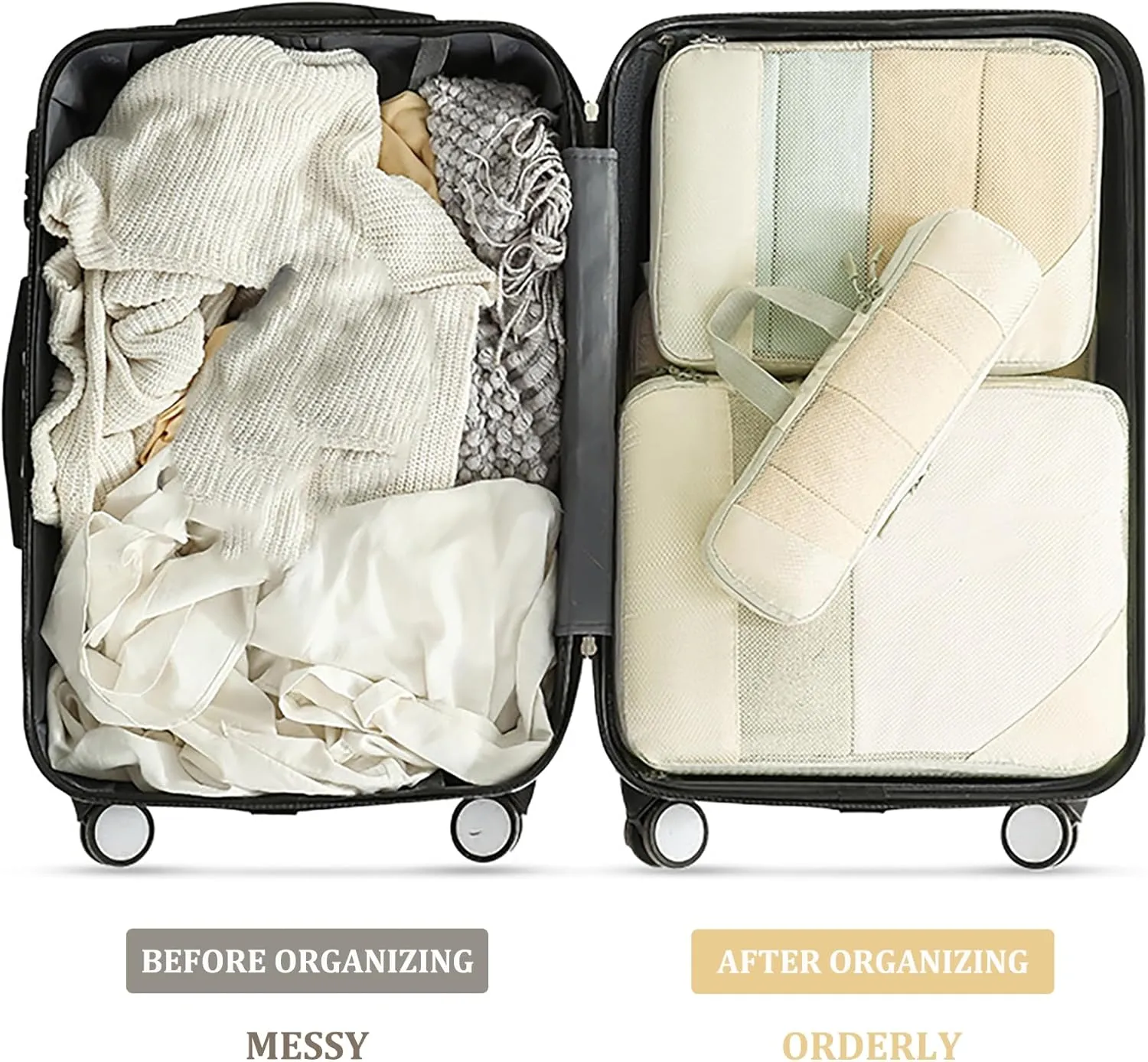 10 Set Compression Packing Cubes for Suitcases Organizer Bags Set Carry on Luggage Packing Cubes Travel Accessories Bags Set Packing Organizers for Travel Essentials(Beige)