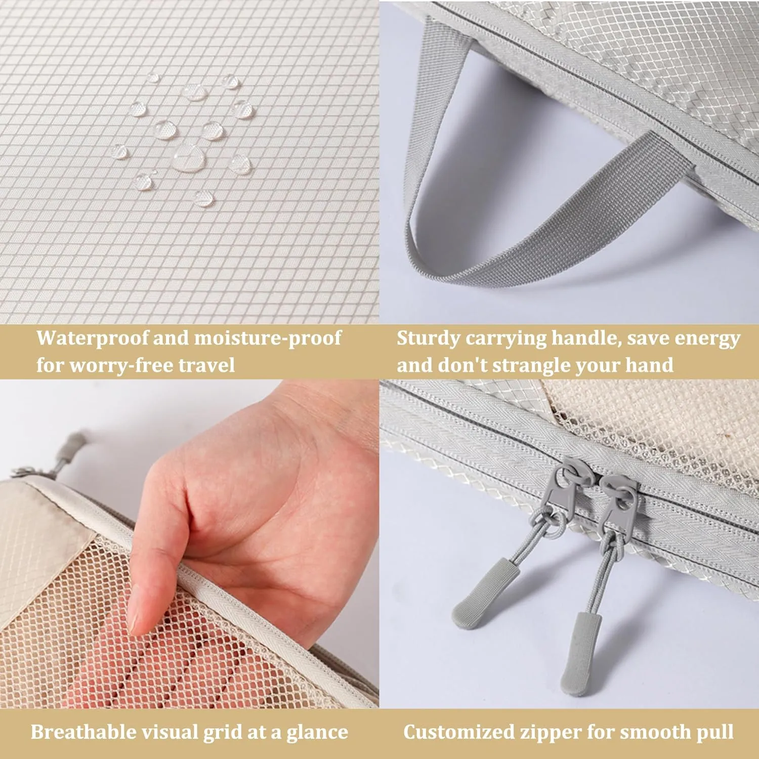 10 Set Compression Packing Cubes for Suitcases Organizer Bags Set Carry on Luggage Packing Cubes Travel Accessories Bags Set Packing Organizers for Travel Essentials(Beige)