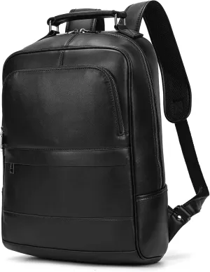 15.6 Inch Genuine Leather Laptop Backpack for Men and Women Business Travel Back pack Hiking Rucksack Daypack for Daily Use, Black