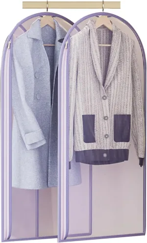 2 Purple Garment Bags for Hanging Clothes, Organza Dress Bag, Side Opening, Suitable for Clothes Rod, Wardrobe(60x90cm/24x35in)