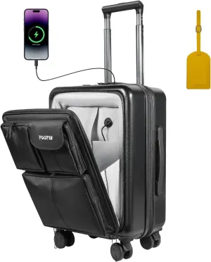 20 Inch Carry On Luggage, Airline Approved Expandable Softside Suitcase with PC Hardshell Front, USB Port, Spinner Wheels & TSA Lock  Lightweight 20" Travel Luggage
