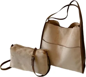 2024 Fall Women Suede PU Leather Tote Bag Large Capacity Shoulder Bag Vintage Bucket Bag with Pouch for Work Daily Use