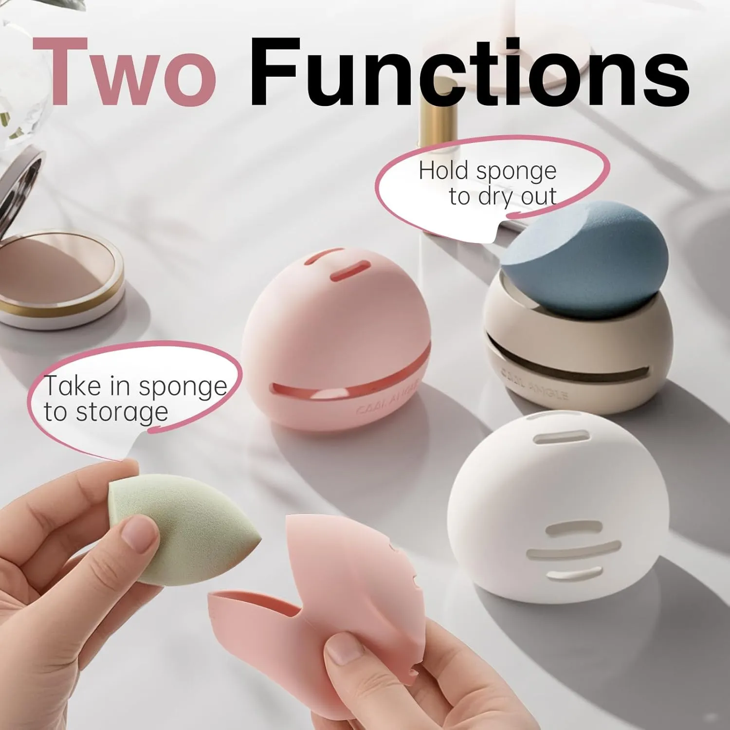 2Pcs Makeup Sponge Holder Silicone Beauty Sponge Holder Makeup Blender Case for Travel 2 in 1 Stand Storage For Quick Drying Khaki Pink