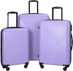 3 - Piece ABS Luggage Set with Spinner Wheels, TSA Lock, Two Hooks - Lightweight Suitcases (20/24/28 Inch) for Travel (Light Purple)