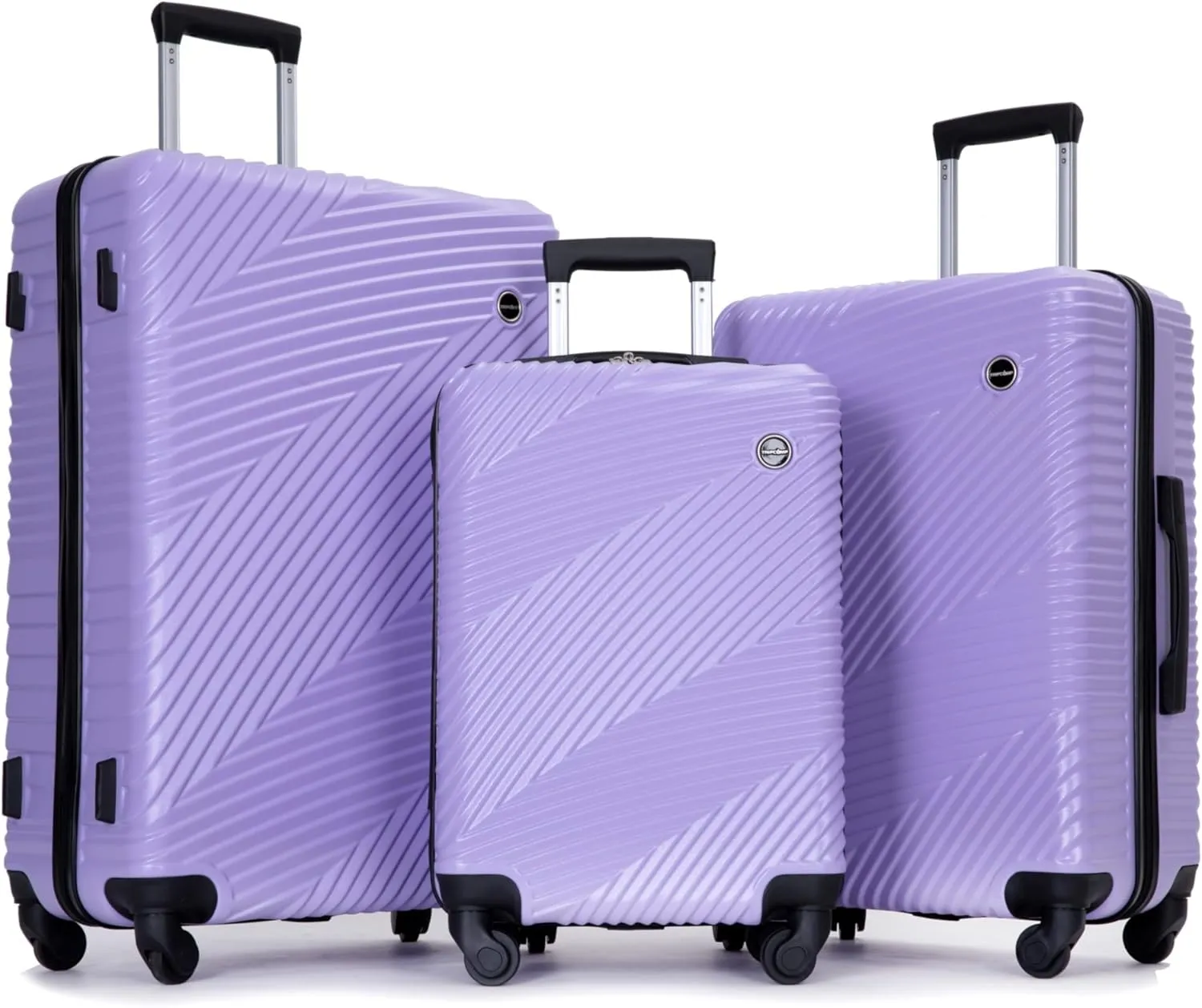 3-Piece Lightweight PC ABS Luggage Set with Spinner Wheels & Two Hooks - 20/24/28 Inch Suitcases for Travel (Light Purple)
