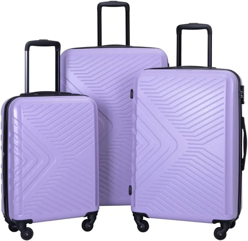 3-Piece Luggage Set (20/24/28 Inch) - ABS Lightweight Hard Shell Suitcases with Spinner Wheels, Lock & 2 Hooks - Carry-On & Checked Luggage for Travel (Light Purple   ABS)