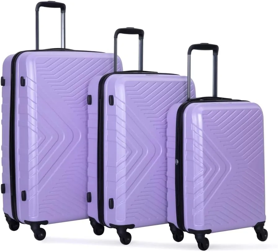 3-Piece Luggage Set (20/24/28 Inch) - ABS Lightweight Hard Shell Suitcases with Spinner Wheels, Lock & 2 Hooks - Carry-On & Checked Luggage for Travel (Light Purple   ABS)