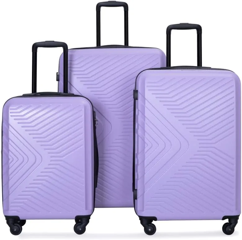 3-Piece Luggage Set (20/24/28 Inch) - ABS Lightweight Hard Shell Suitcases with Spinner Wheels, Lock & 2 Hooks - Carry-On & Checked Luggage for Travel (Light Purple   ABS)