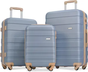 3-Piece Luggage Set Travel Lightweight Suitcases with Rolling Wheels, Moden Hardshell Luggage Sets Carry on Durable ABS,Medium Suitcase Set for Business and Travel (Light Blue)
