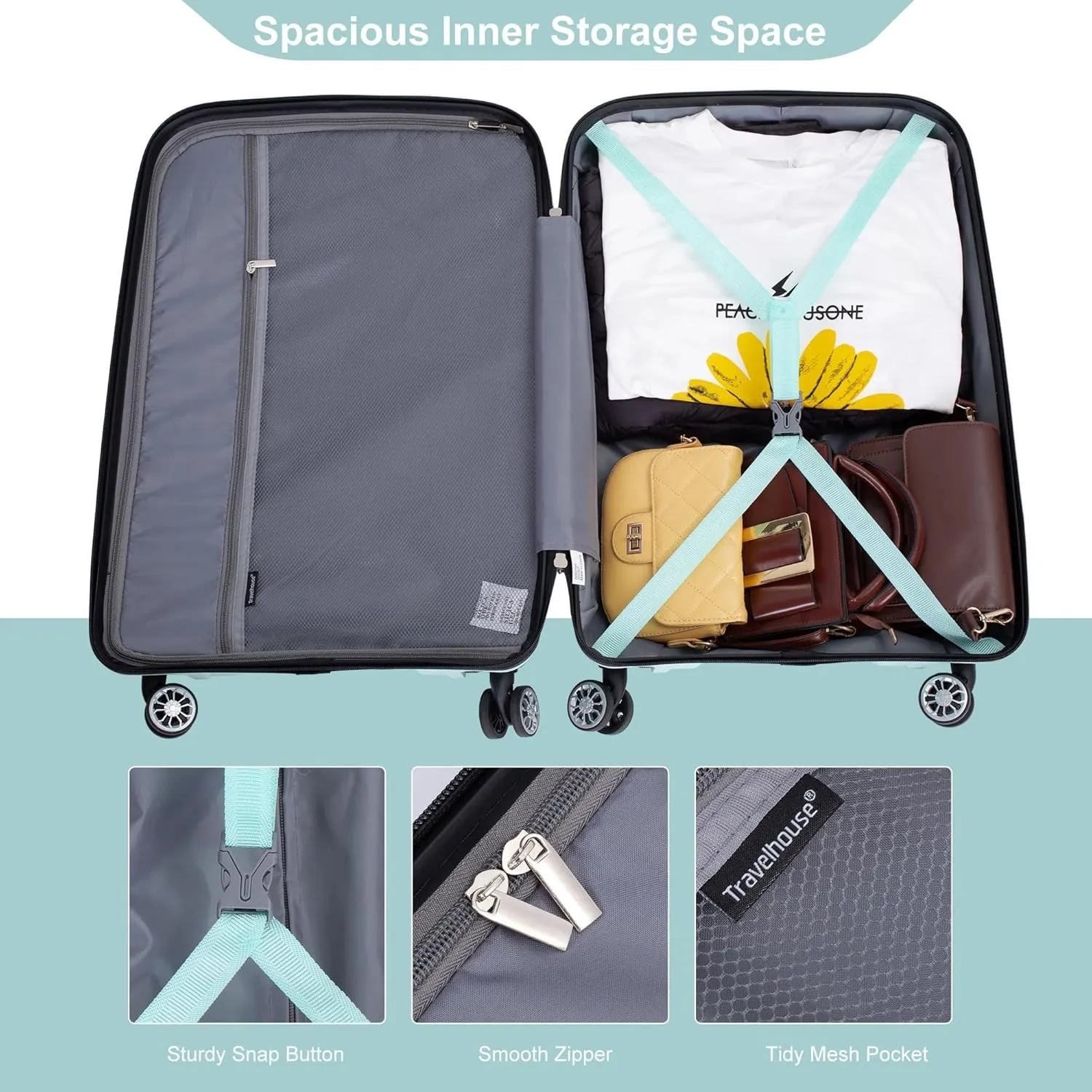 3-Piece PP Luggage Set w/TSA Lock & Double Spinner Wheels, 20/24/28in Hardshell Lightweight Suitcase for Air Travel (Light Green)