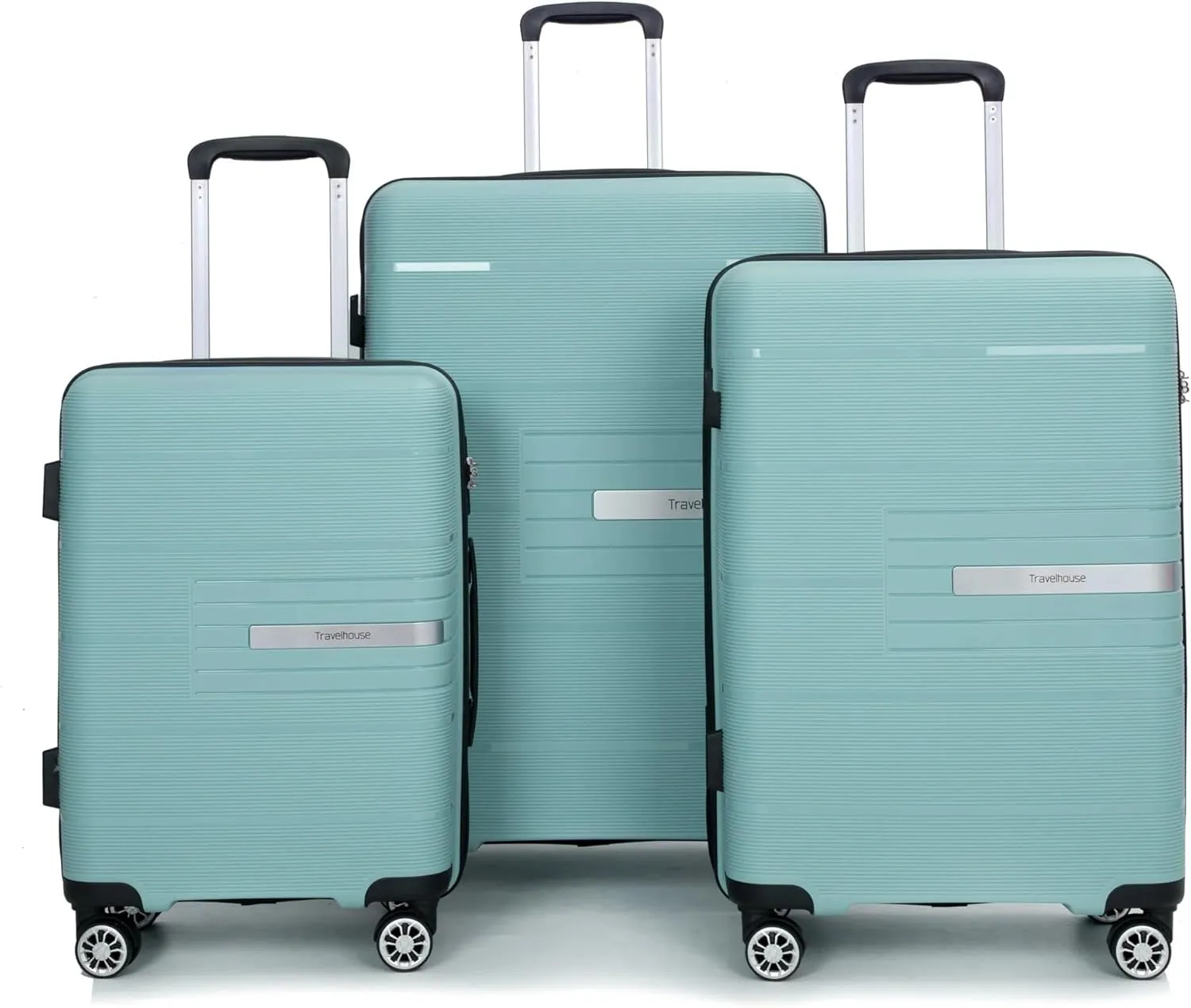 3-Piece PP Luggage Set w/TSA Lock & Double Spinner Wheels, 20/24/28in Hardshell Lightweight Suitcase for Air Travel (Light Green)