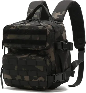 9L Mini Tactical Backpack Small Gym Bag Fitness Portable Backpack With Molle System For Hiking, Camping, Traveling, Daily Use (Black Camo)