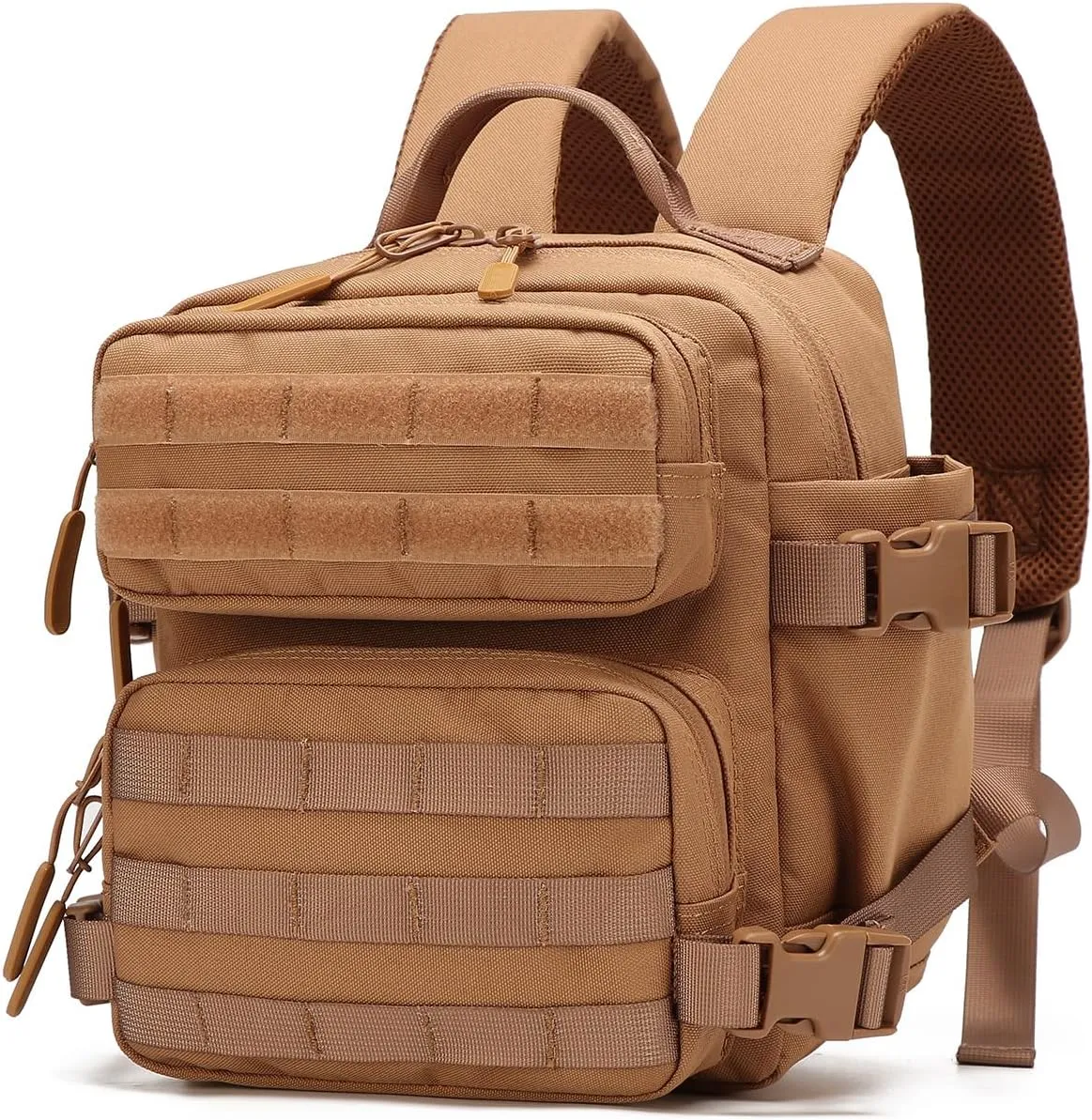 9L Mini Tactical Backpack Small Gym Bag Fitness Portable Backpack With Molle System For Hiking, Camping, Traveling, Daily Use (Khaki)