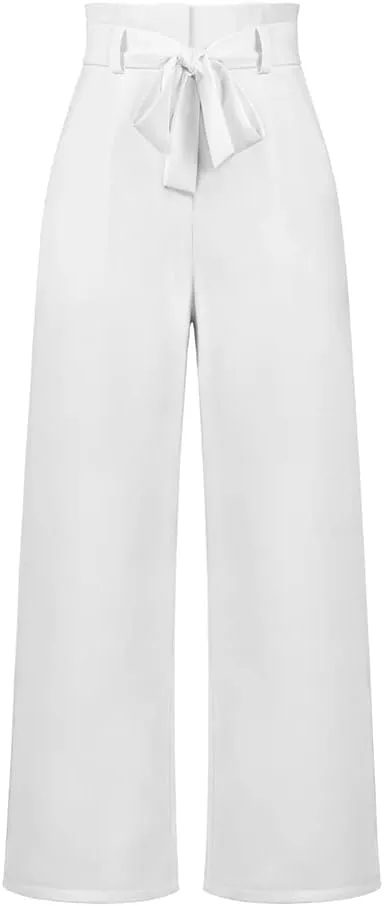 ABAFIP Women's High Waist Wide Leg Pants Business Work Office Casual Flared Palazzo Long Pants Belted Trousers
