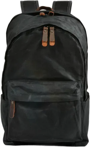 Adjustable Straps, Large capacity Waxed Canvas Men's Backpack, Laptop Compartment, Backpack for College, Work, and Daily Use (Black)