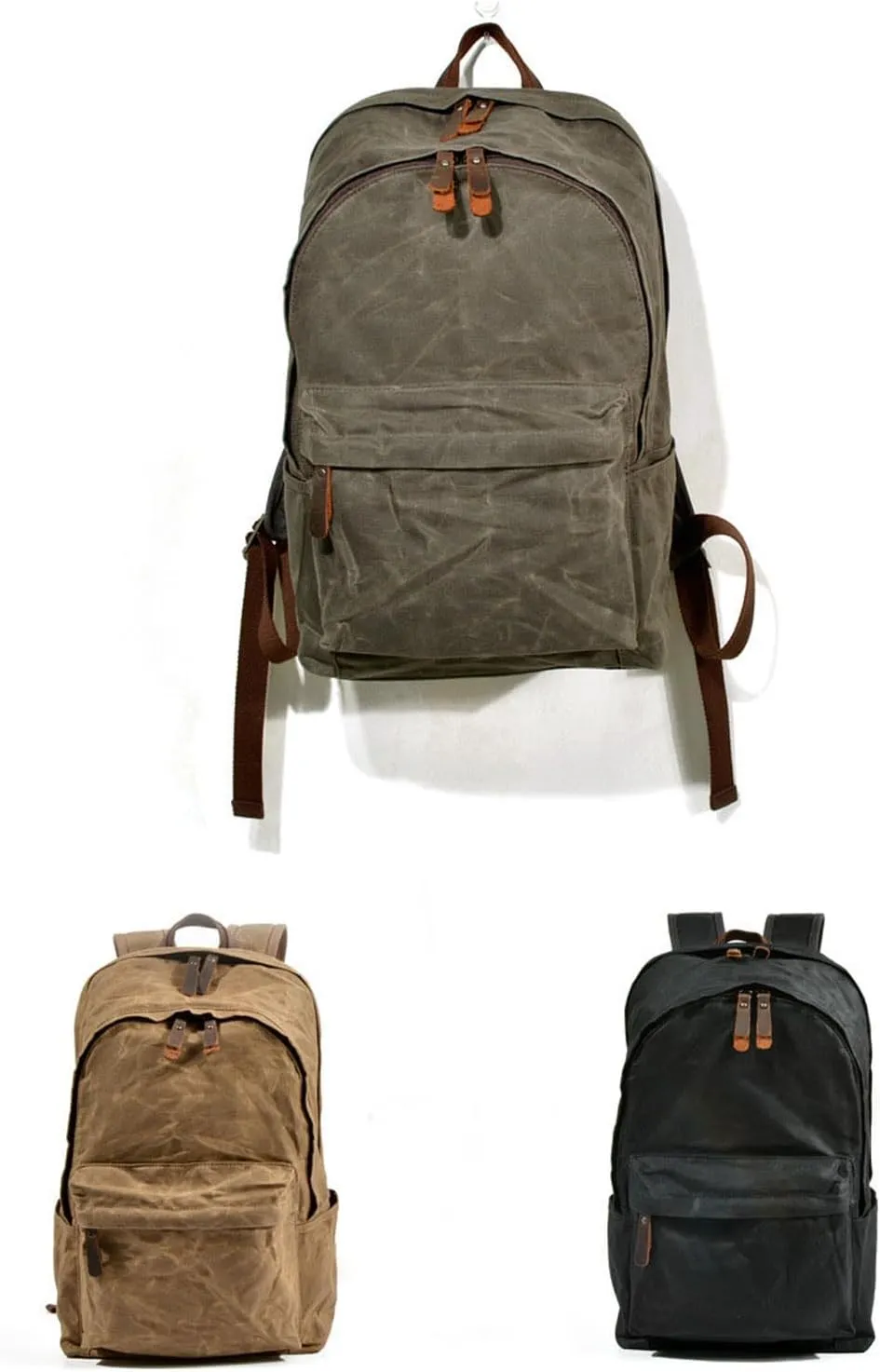 Adjustable Straps, Large capacity Waxed Canvas Men's Backpack, Laptop Compartment, Backpack for College, Work, and Daily Use (Gray)
