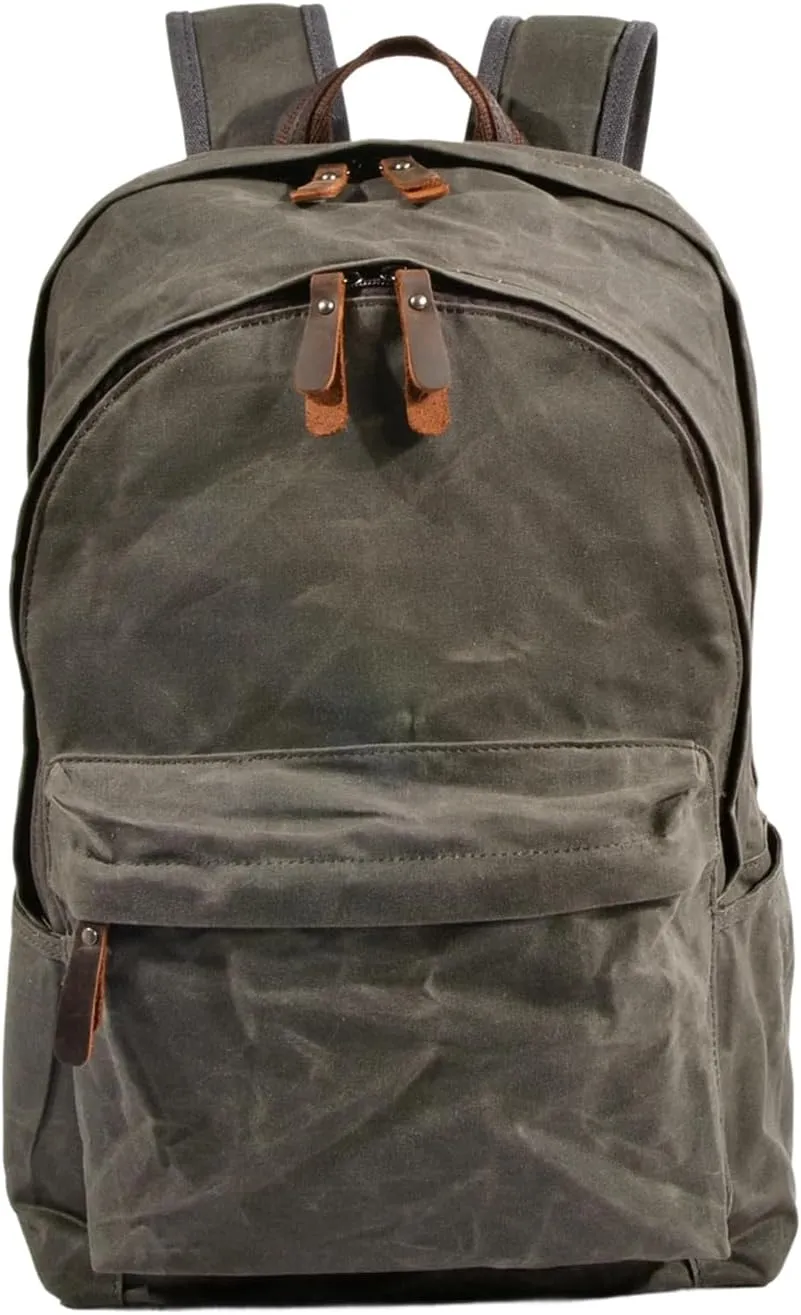 Adjustable Straps, Large capacity Waxed Canvas Men's Backpack, Laptop Compartment, Backpack for College, Work, and Daily Use (Gray)