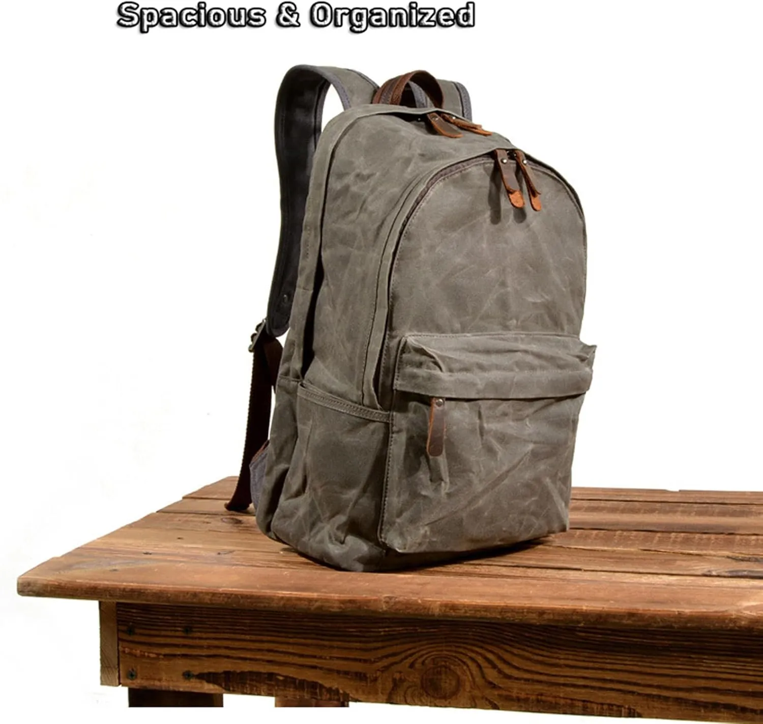 Adjustable Straps, Large capacity Waxed Canvas Men's Backpack, Laptop Compartment, Backpack for College, Work, and Daily Use (Gray)