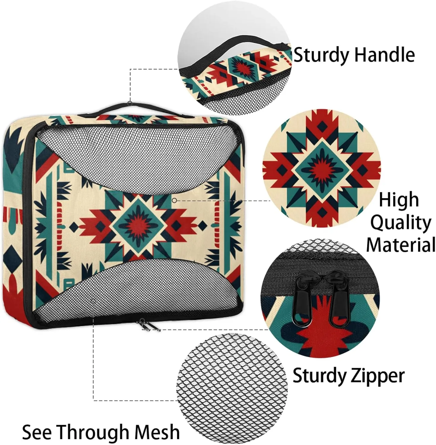 African Aztec Print 4 Pack Packing Cubes for Travel Lightweight Luggage Organizer Bag for Men Women Suitcase Packing Bags Set for Travel Essentials