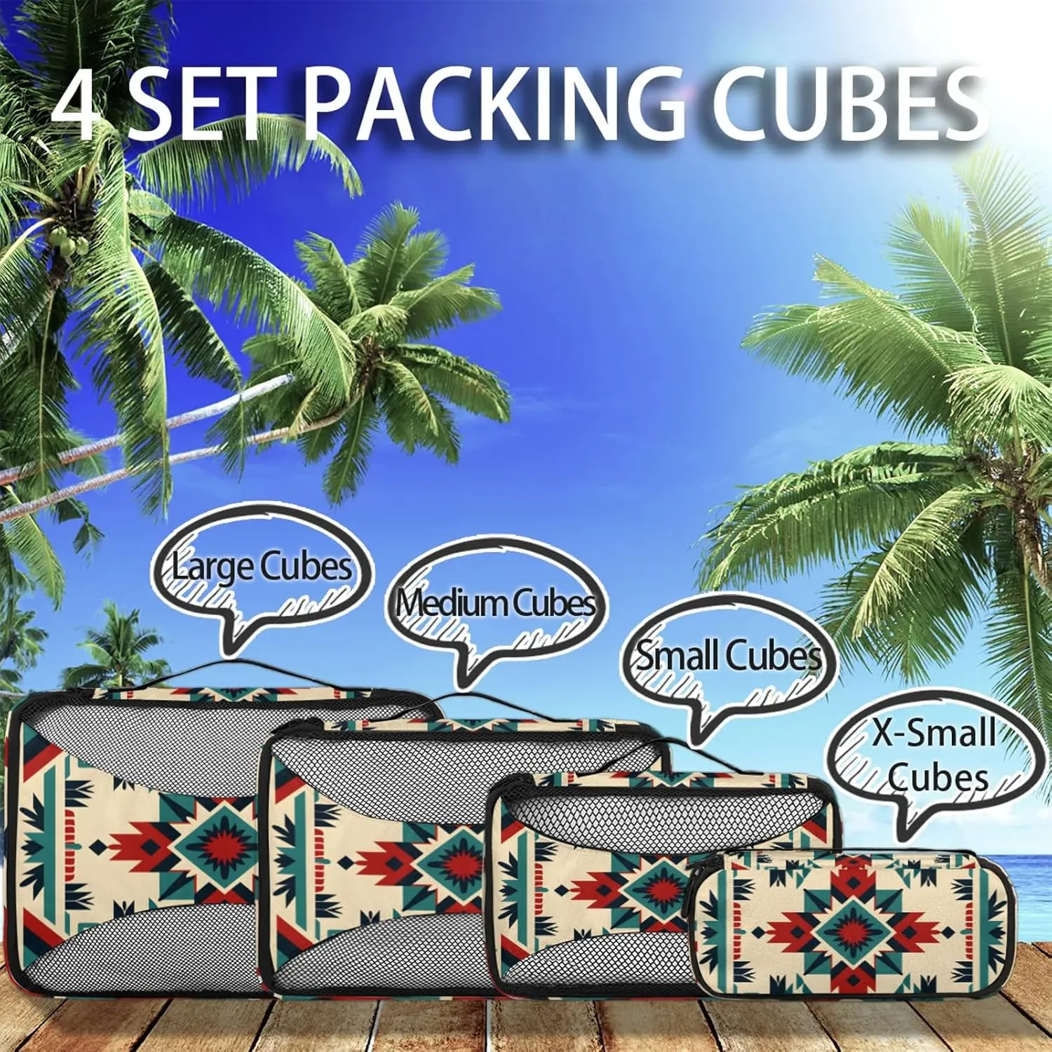 African Aztec Print 4 Pack Packing Cubes for Travel Lightweight Luggage Organizer Bag for Men Women Suitcase Packing Bags Set for Travel Essentials