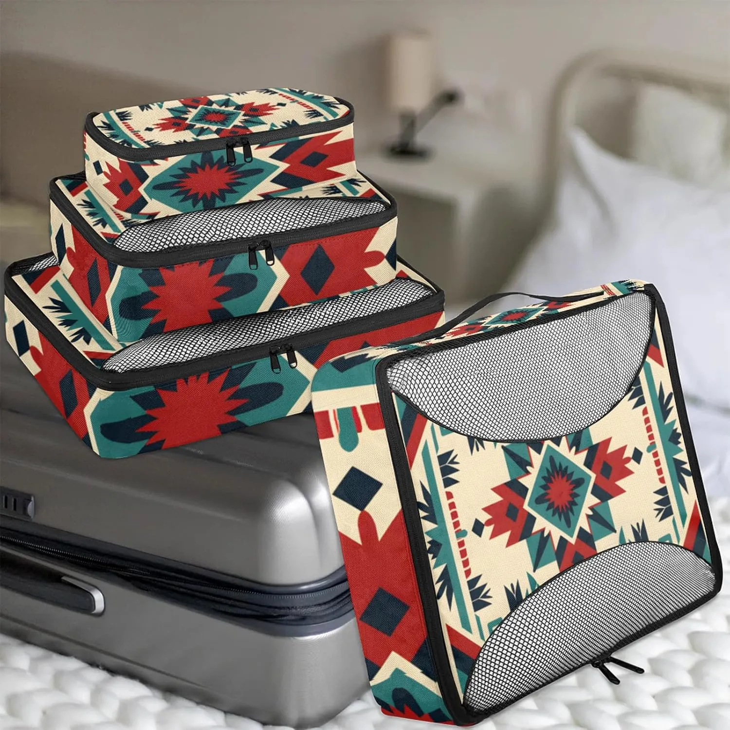African Aztec Print 4 Pack Packing Cubes for Travel Lightweight Luggage Organizer Bag for Men Women Suitcase Packing Bags Set for Travel Essentials