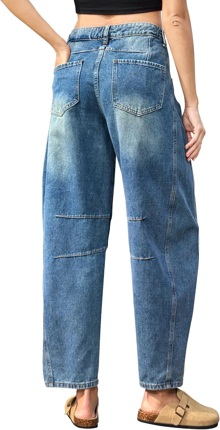 ALLABREVE Barrel Jeans for Women Trendy High Waisted Wide Leg Baggy Boyfriend Jeans (Runs Small, Order One Size Up)