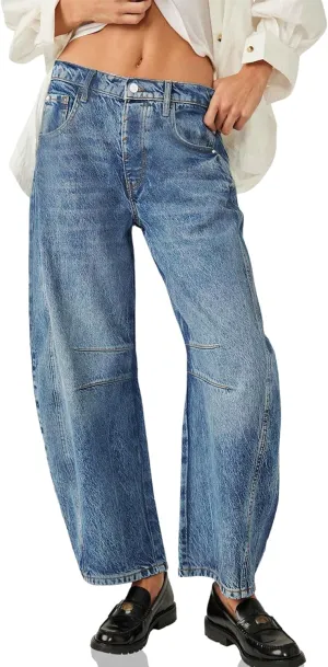 ALLABREVE Barrel Jeans for Women Trendy High Waisted Wide Leg Baggy Boyfriend Jeans (Runs Small, Order One Size Up)