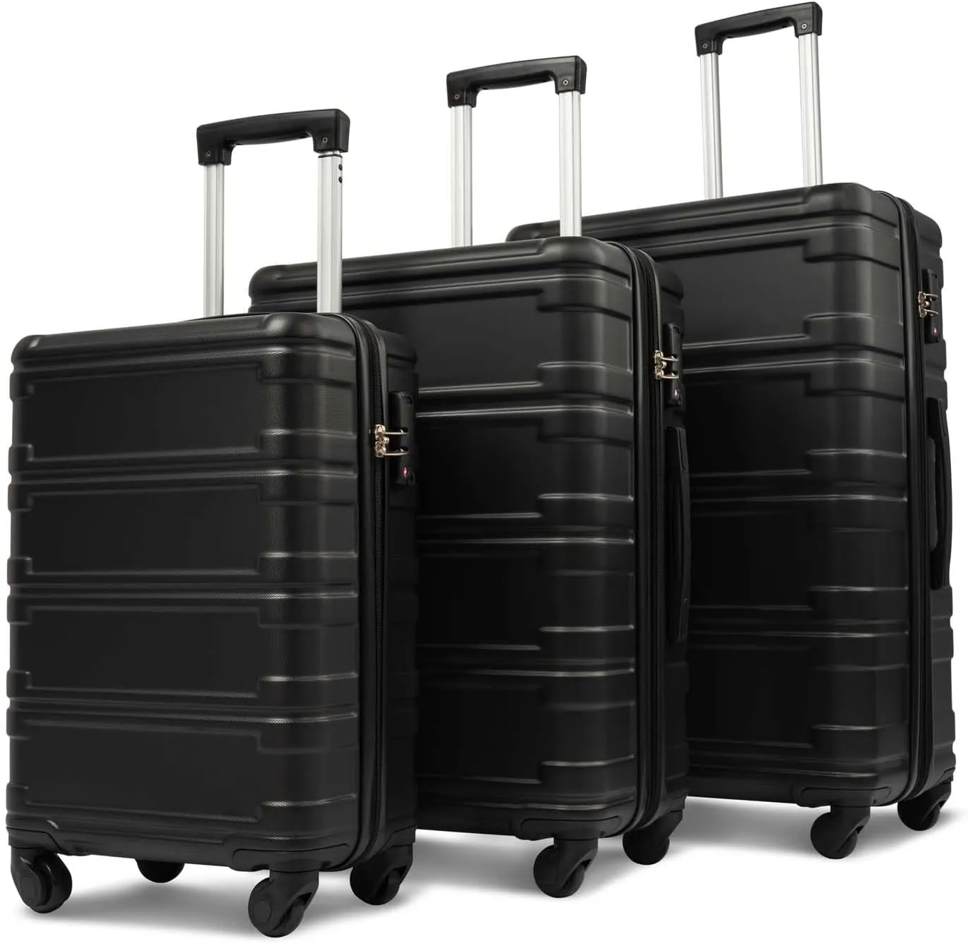 Altillo Luggage Sets 3 Piece PC ABS Lightweight Hardside Luggage Sets with Spinner Wheels TSA Lock Hardshell Suitcase Set, 3-Piece Set (20/24/28) (Black)