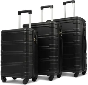 Altillo Luggage Sets 3 Piece PC ABS Lightweight Hardside Luggage Sets with Spinner Wheels TSA Lock Hardshell Suitcase Set, 3-Piece Set (20/24/28) (Black)