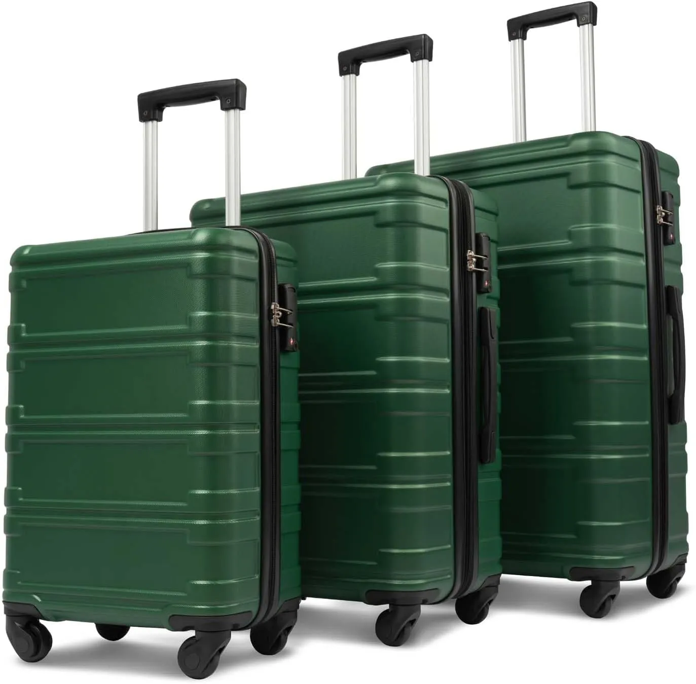 Altillo Luggage Sets 3 Piece PC ABS Lightweight Hardside Luggage Sets with Spinner Wheels TSA Lock Hardshell Suitcase Set, 3-Piece Set (20/24/28) (Green)