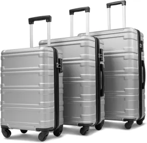 Altillo Luggage Sets 3 Piece PC ABS Lightweight Hardside Luggage Sets with Spinner Wheels TSA Lock Hardshell Suitcase Set, 3-Piece Set (20/24/28) (Silver)