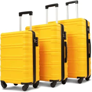 Altillo Luggage Sets 3 Piece PC ABS Lightweight Hardside Luggage Sets with Spinner Wheels TSA Lock Hardshell Suitcase Set, 3-Piece Set (20/24/28) (Yellow)