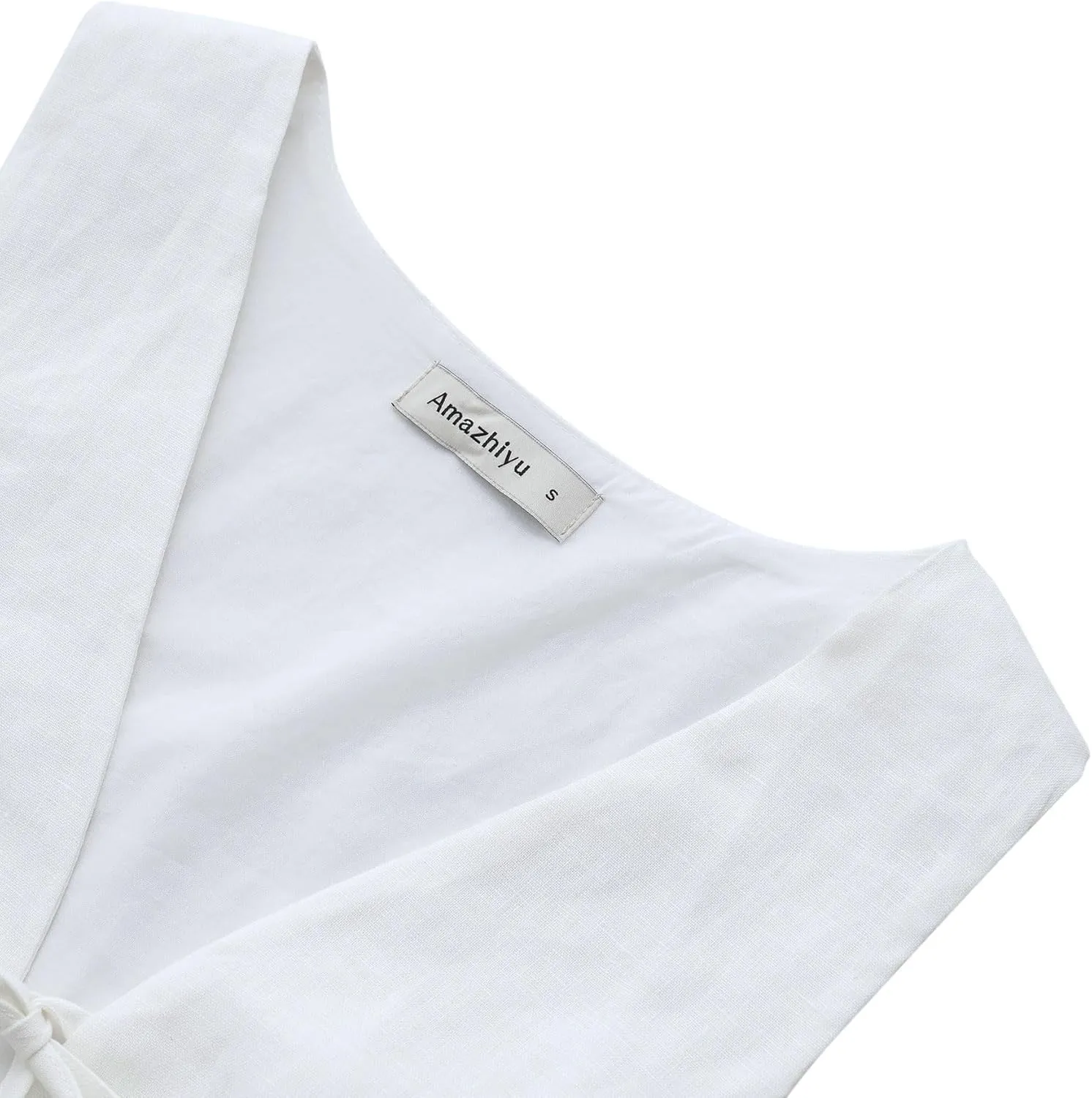Amazhiyu Women's 100% Linen Tie Front Crop Tops Sleeveless Summer Casual Vest