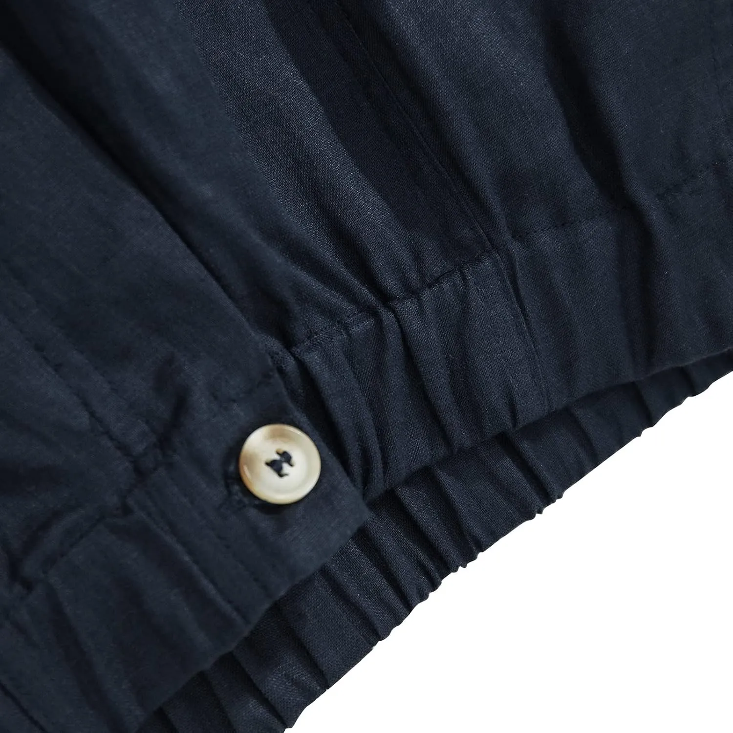 Amazhiyu Womens Pure Linen Wide Leg Cargo Pants Elastic Waist Baggy Jogger with Pockets