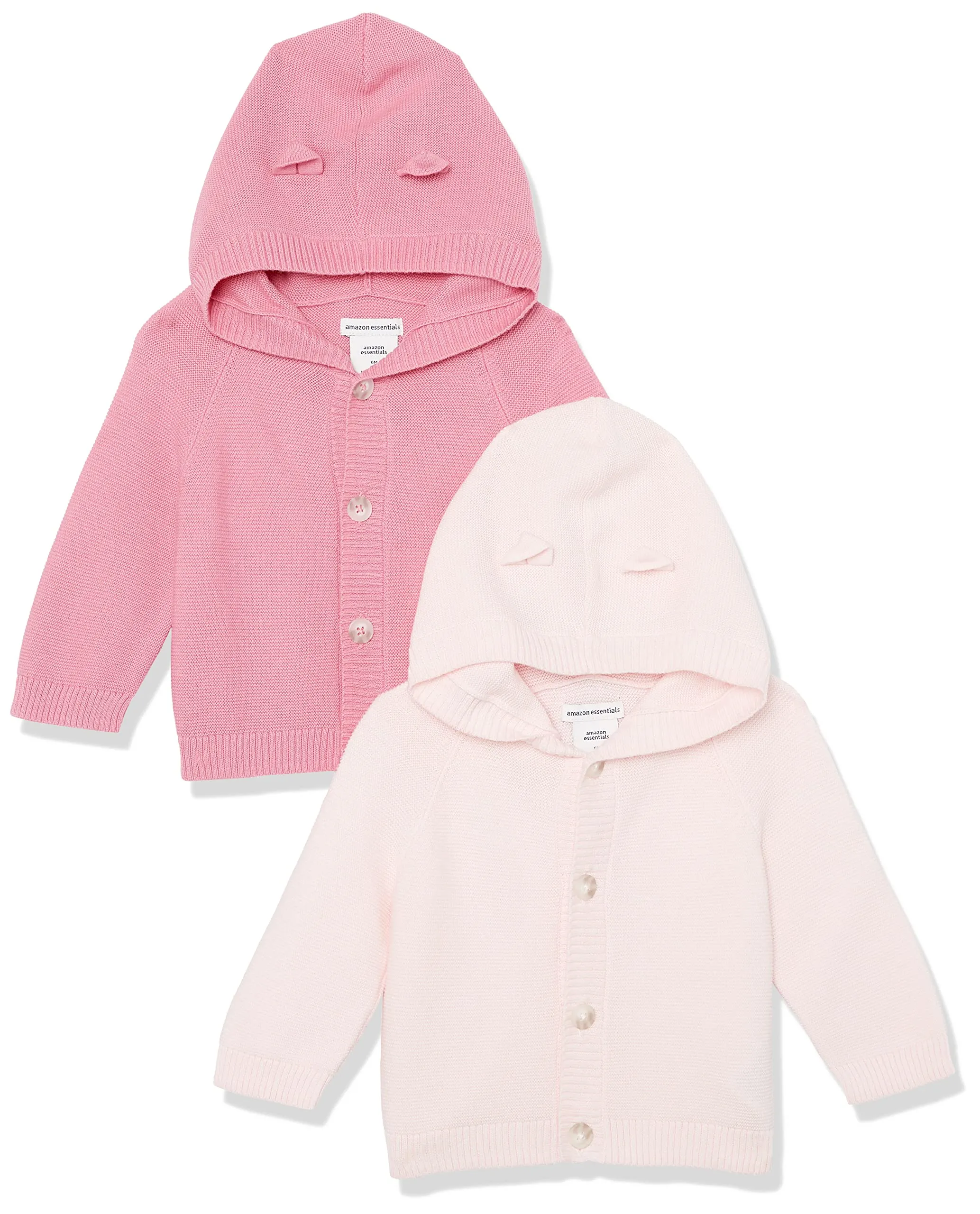 Amazon Essentials Unisex Babies' Hooded Sweater, Pack of 2, Dusty Rose/Light Pink, 24 Months