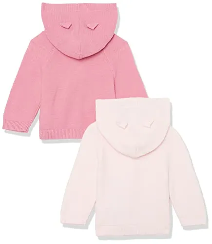 Amazon Essentials Unisex Babies' Hooded Sweater, Pack of 2, Dusty Rose/Light Pink, 24 Months