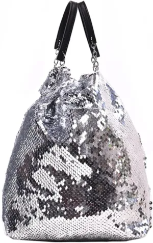 Amosfun Fashion Sequin Bucket Bag Large Tote Bag for Women Sequin Crossbody Bag Sparkly Clutch for Daily Use