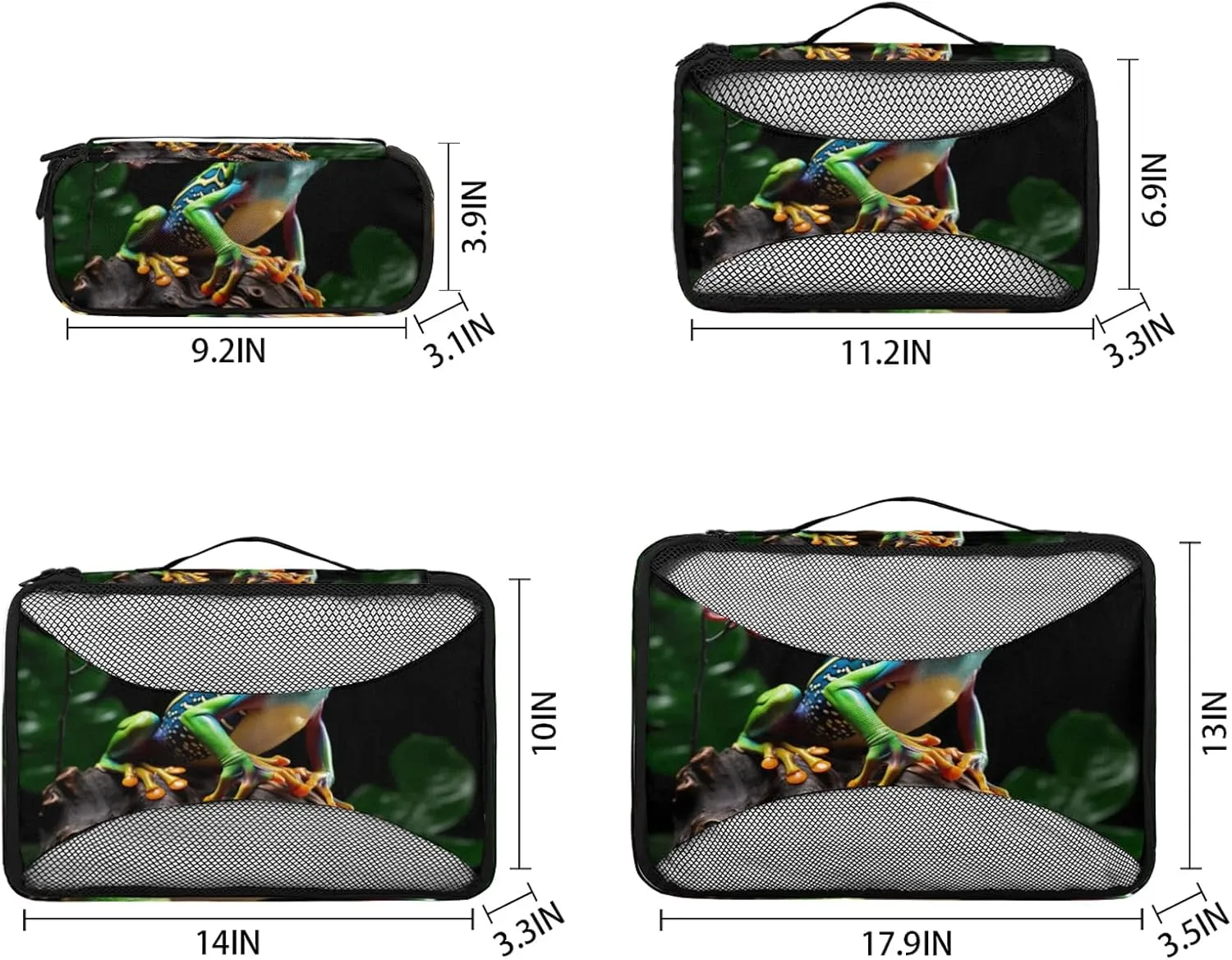 Animal Frog 4 Pack Packing Cubes for Travel Lightweight Luggage Organizer Bag for Men Women Suitcase Packing Bags Set for Travel Essentials