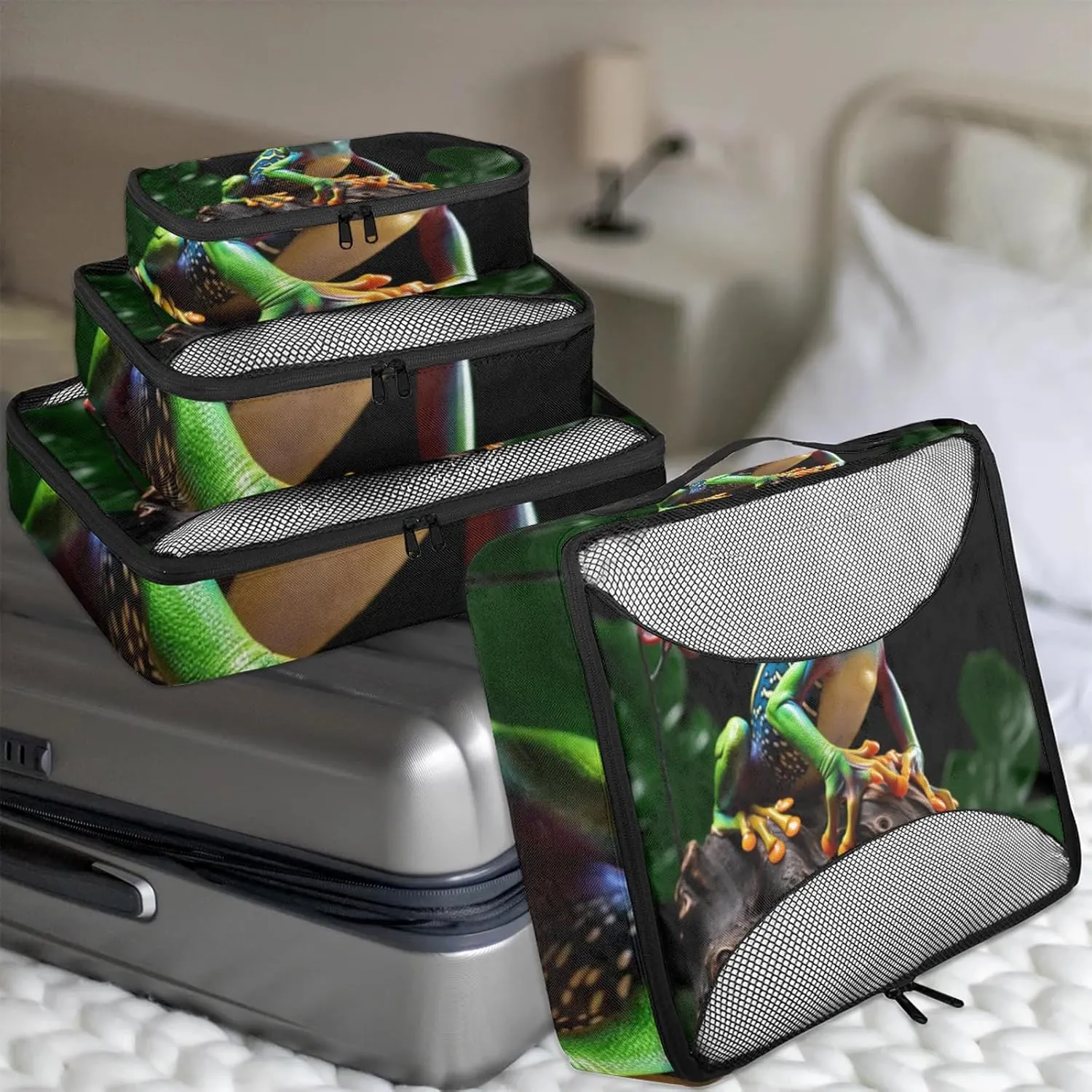 Animal Frog 4 Pack Packing Cubes for Travel Lightweight Luggage Organizer Bag for Men Women Suitcase Packing Bags Set for Travel Essentials