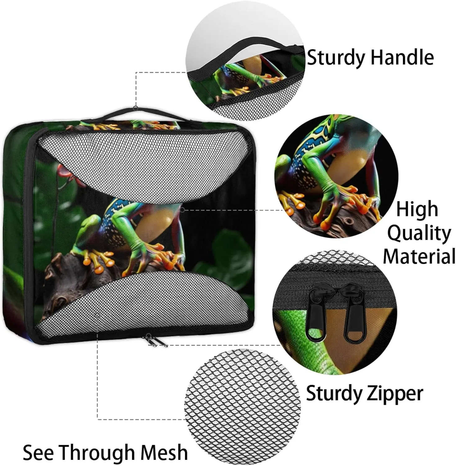 Animal Frog 4 Pack Packing Cubes for Travel Lightweight Luggage Organizer Bag for Men Women Suitcase Packing Bags Set for Travel Essentials
