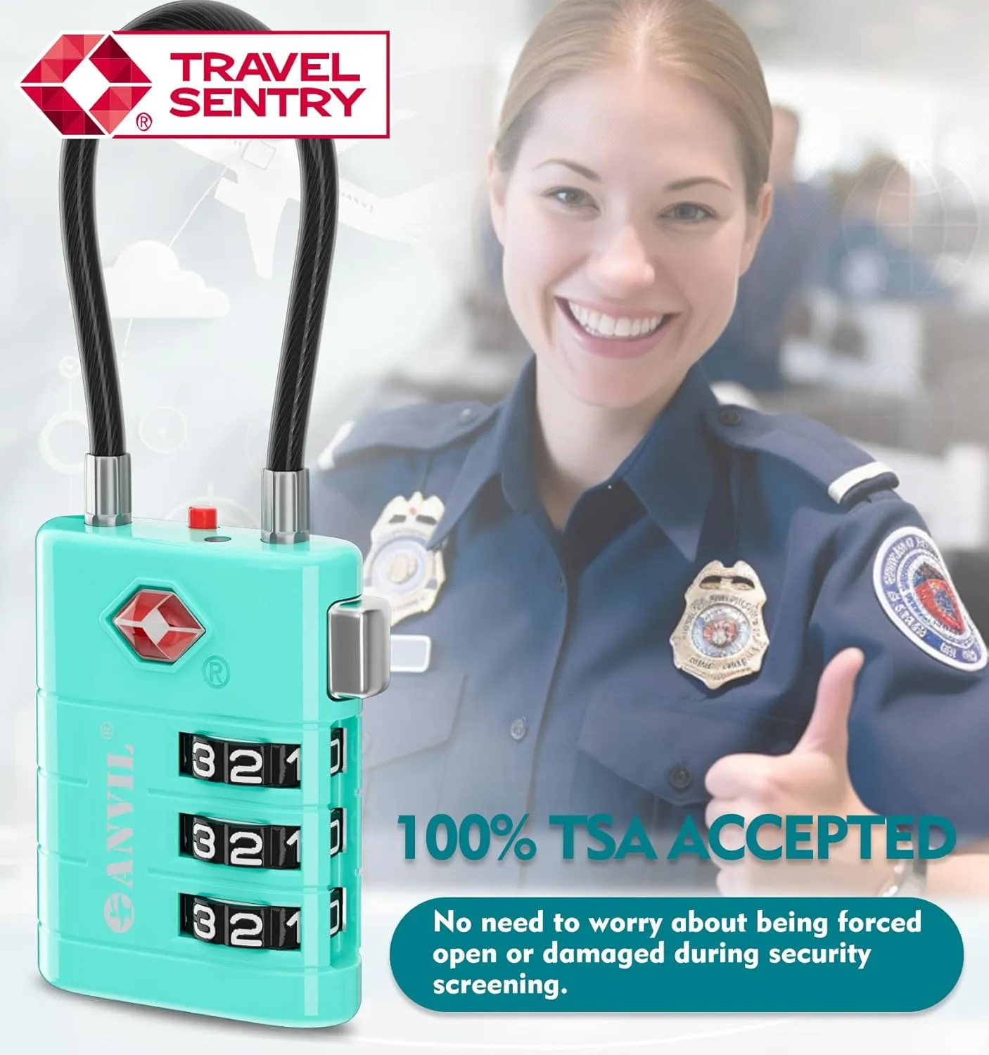 ANVIL TSA Luggage Locks With Advanced TSA008 Core and Alert Indicator - Suitcase, Backpack, Gym, Travel Lock for Daily Use (2, Cyan)