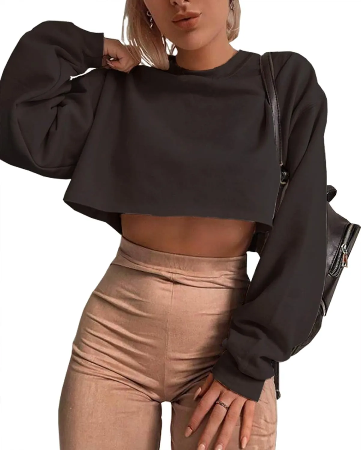 Artfish Women's Crewneck Long Sleeve Crop Tops Workout Casual Pullover Loose Sweatshirts