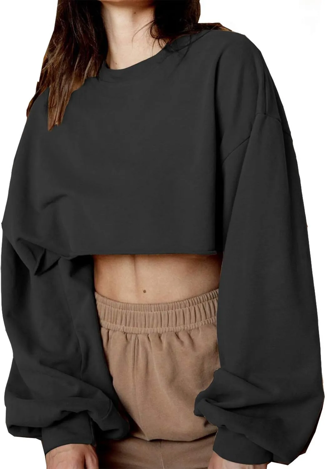 Artfish Women's Crewneck Long Sleeve Crop Tops Workout Casual Pullover Loose Sweatshirts