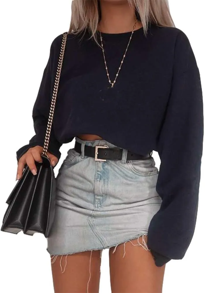 Artfish Women's Crewneck Long Sleeve Crop Tops Workout Casual Pullover Loose Sweatshirts