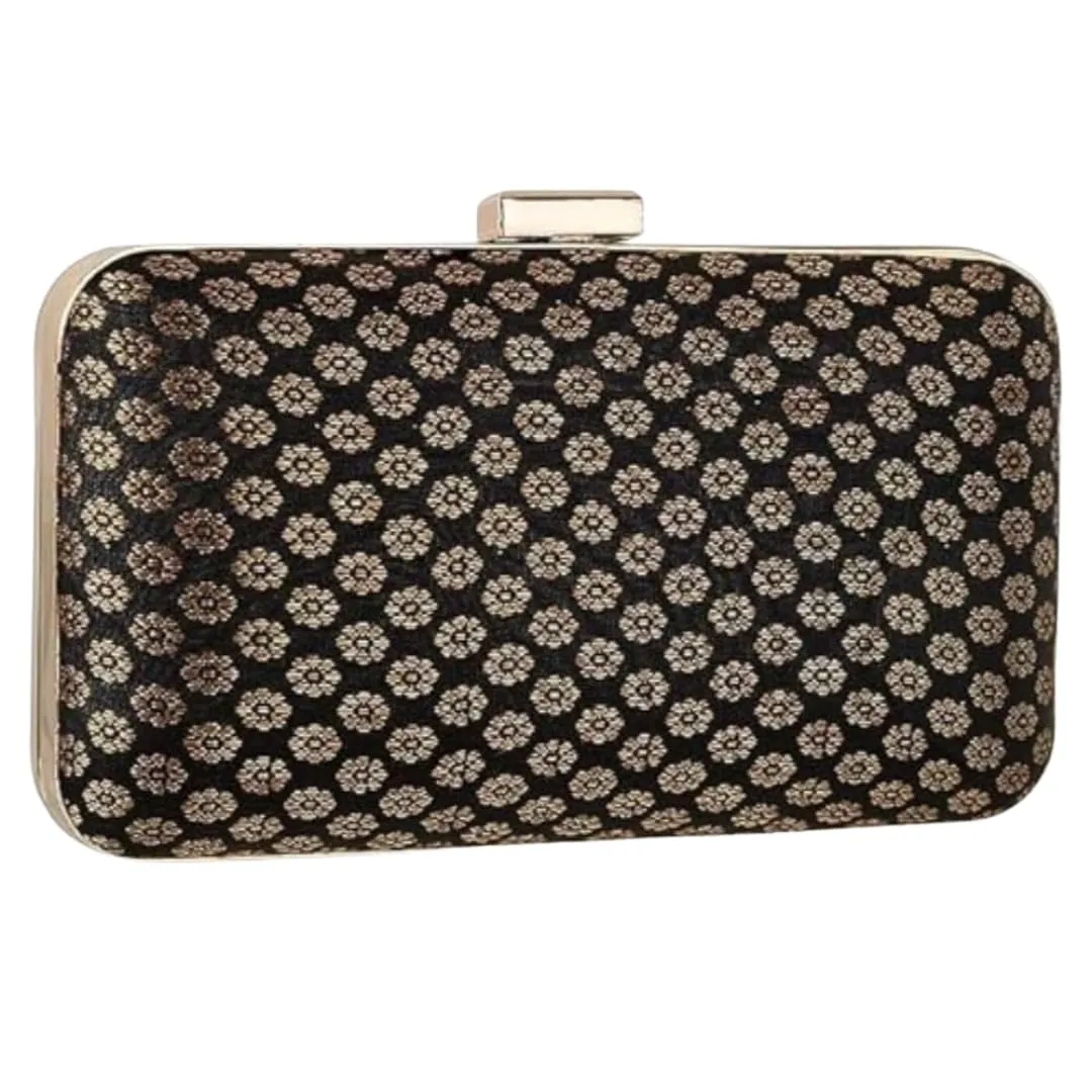Attractive Clutch Bag Purse For Bridal Casual Party Wedding Daily use Size:-7 x 1.5 x 4 Inch, Black & Gold.
