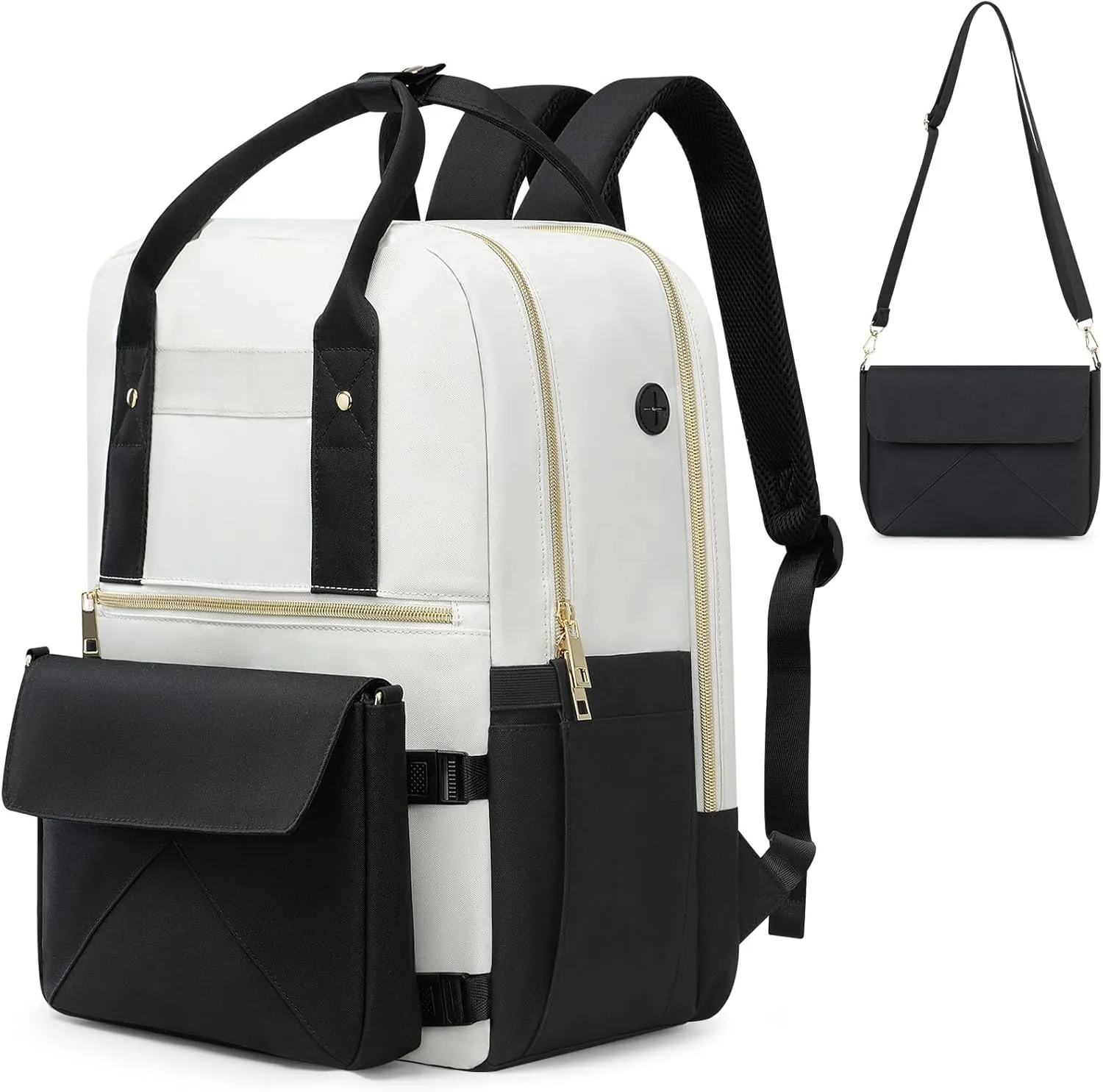 Backpack for Women, 15.6 Inch Laptop Travel Backpacks Bag with USB Port, Work Business Nurse Teacher Bags College Bookbag for School, Casual Daypack for Travel, Black White