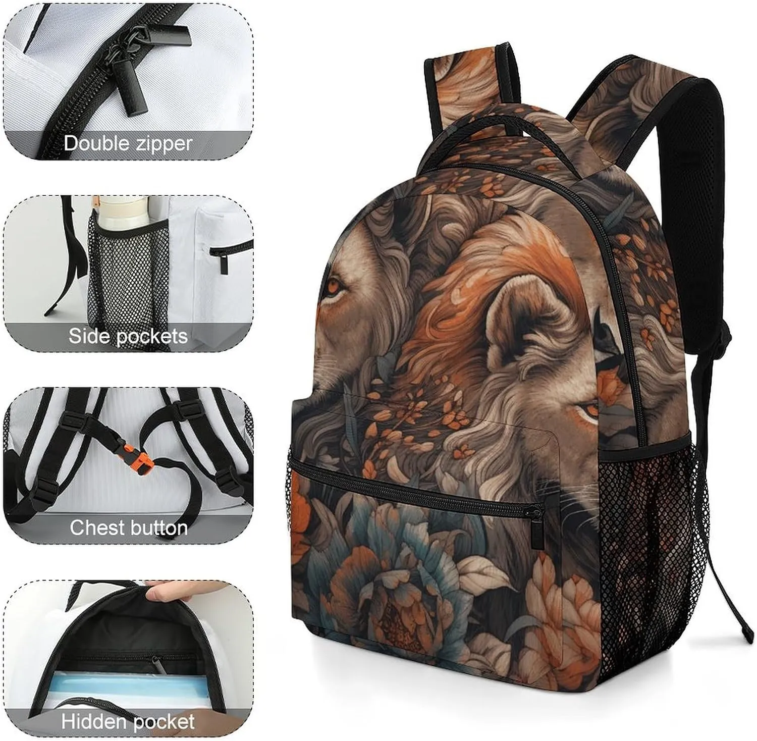 Backpack for Women Men Travel Abstract Painting of Lion Daypack Lightweight Laptop Bag Carry On Backpacks for Work
