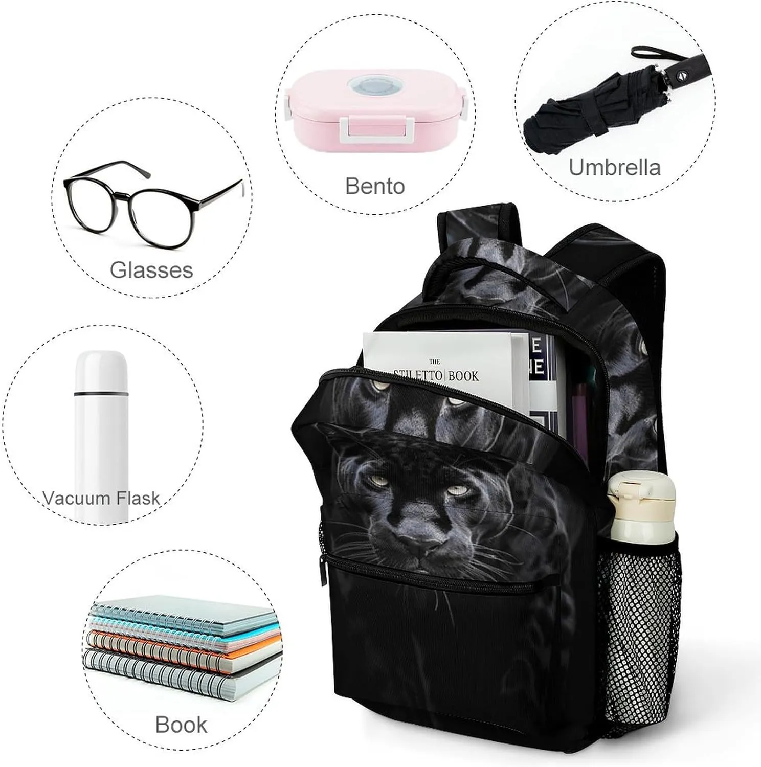Backpack for Women Men Travel Animal Panther Daypack Lightweight Laptop Bag Carry On Backpacks for Work