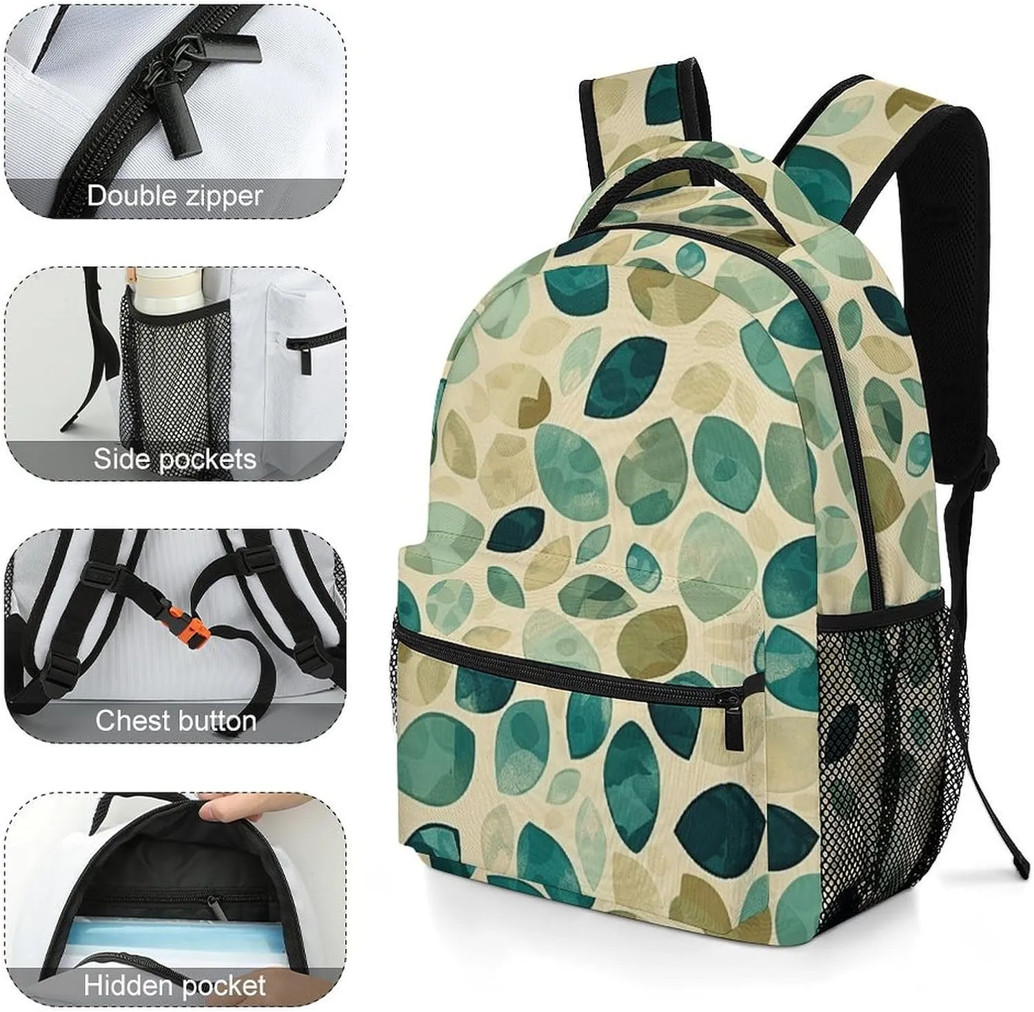 Backpack for Women Men Travel Beige And Emerald Daypack Lightweight Laptop Bag Carry On Backpacks for Work